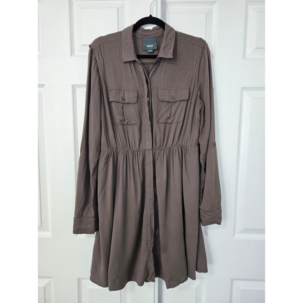 Maeve Anthropologie Dakota Button Down Shirt Dress Brown Career Long Sleeve